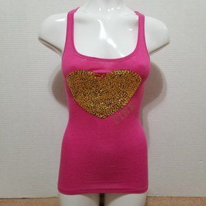 Victoria's Secret PINK top XS beaded sequin bling bedazzled heart ribbed tank